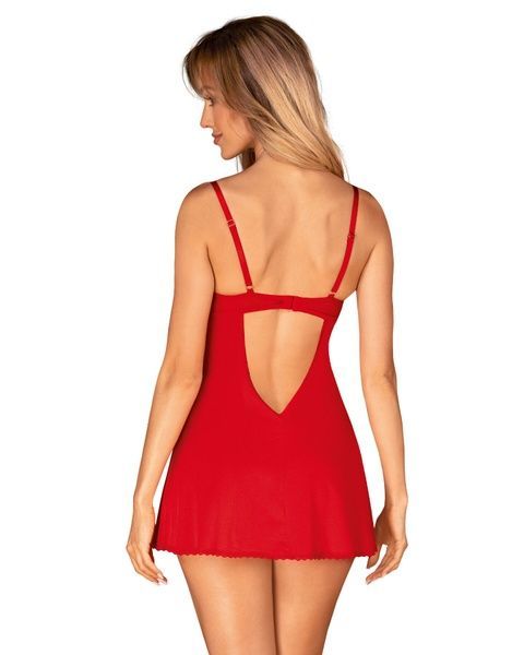 Пеньюар Obsessive Ingridia chemise & thong XL/2XL, красный, сорочка, стринги SO9036 фото