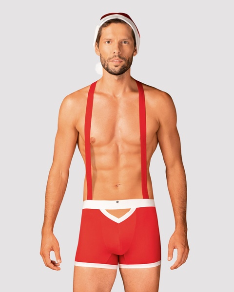 Чоловічий еротичний костюм Санта-Клауса Obsessive Mr Claus S/M, боксери на підтяжках, шапочка з помп SO7294