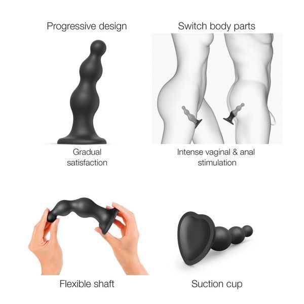 Насадка для страпона Strap-On-Me Dildo Plug Beads Black M SO8984