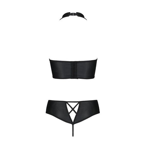 Комплект з еко-шкіри Nancy Bikini black L/XL - Passion, бра та трусики з імітацією шнурівки SO5367