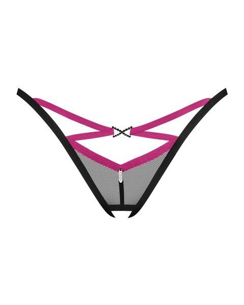 Трусики-стрінги Obsessive Novenes crotchless thong, XS/S, сітка, стрепи, прикраса зі стразами, відкр SX0622