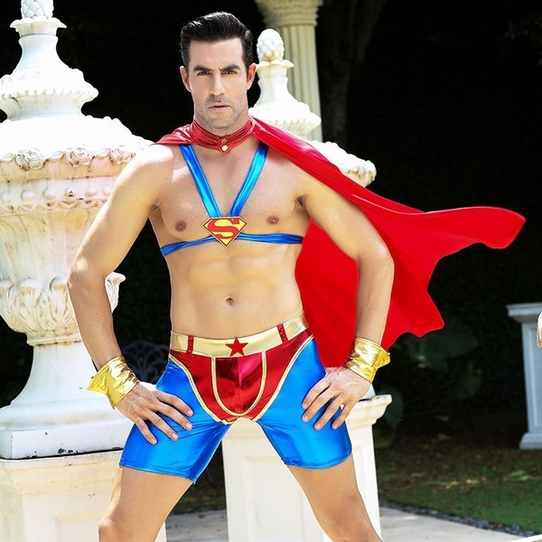Чоловічий еротичний костюм супермена "Готовий на все Стів" S/M: плащ, портупея, шорти, манжети SO2292