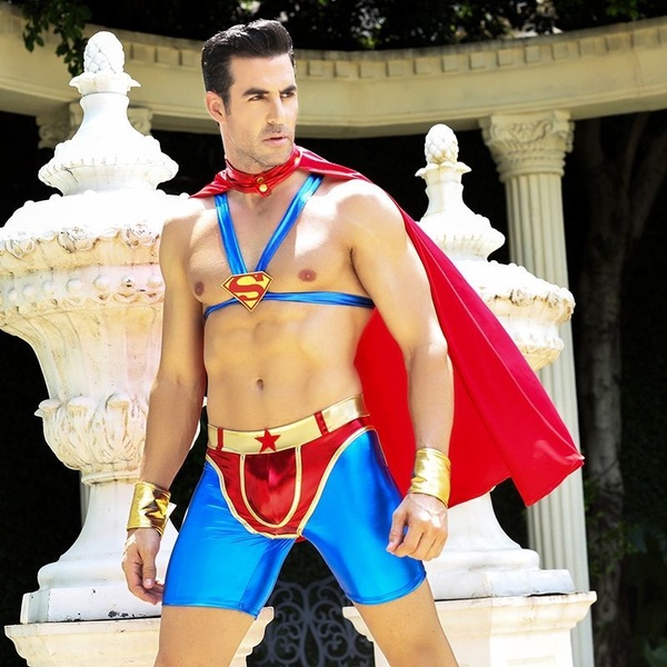 Чоловічий еротичний костюм супермена "Готовий на все Стів" S/M: плащ, портупея, шорти, манжети SO2292