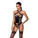 Сітчастий комплект корсет з халтером, зйомні підв'язки та трусики Amanda Corset black L/XL - Passion SO5318 1