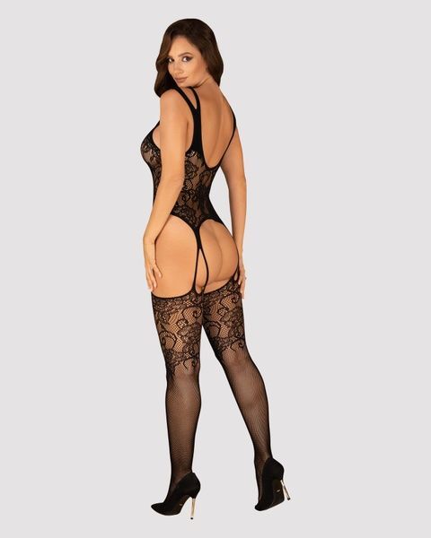 Бодістокінг Obsessive Bodystocking F237 S/M/L, рослинне плетіння, імітація панчіх SO7233