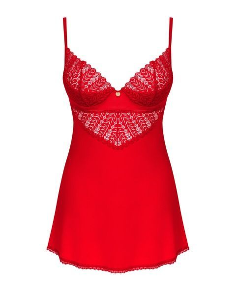 Пеньюар Obsessive Ingridia chemise & thong XL/2XL, червоний, сорочка, стрінги SO9038