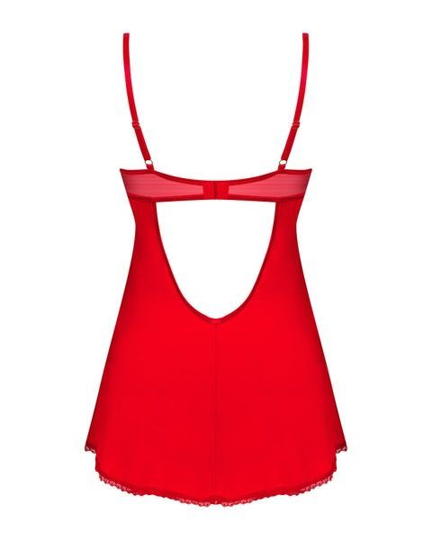 Пеньюар Obsessive Ingridia chemise & thong XL/2XL, червоний, сорочка, стрінги SO9038