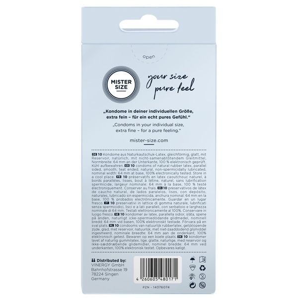 Презервативы Mister Size - pure feel - 64 (10 condoms), толщина 0,05 мм SO8047 фото