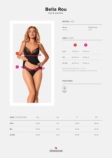Топ та трусики Obsessive Bella Rou top & panties XS/S, топ, трусики SO7861