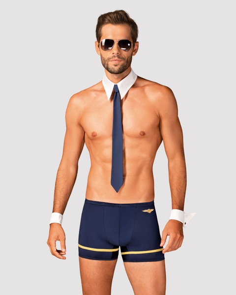 Еротичний костюм пілота Obsessive Pilotman set S/M, боксери, манжети, комір з краваткою, окуляри SO7301