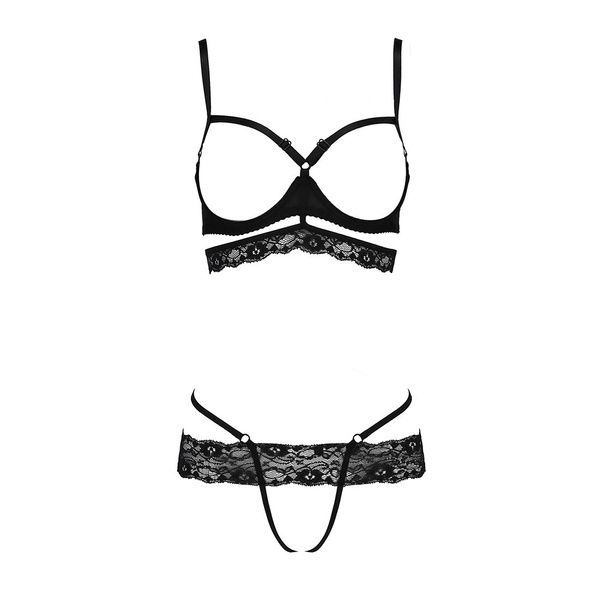Комплект белья SARIA SET OpenBra black L/XL - Passion Exclusive: стрэпы: откртый лиф, стринги PS25001
